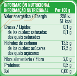 Fruta biológica para Bebé GERBER Organic Manga informação nutricional