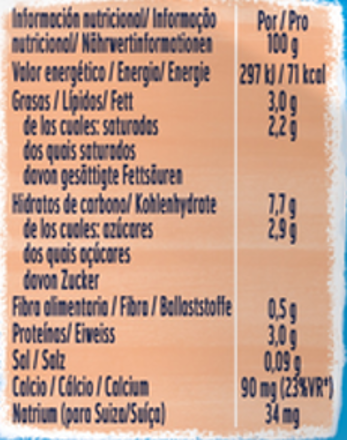 Tabela nutricional Pacotinho Yogolino Natural