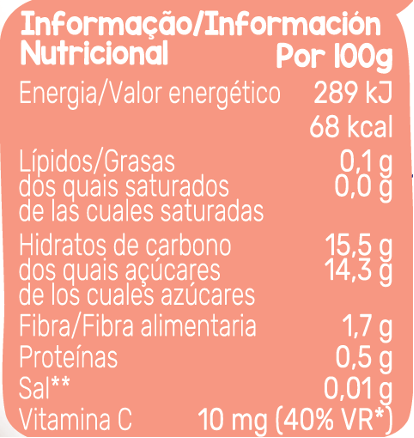 Tabela nutricional NESTLÉ Maçã Alperce Banana