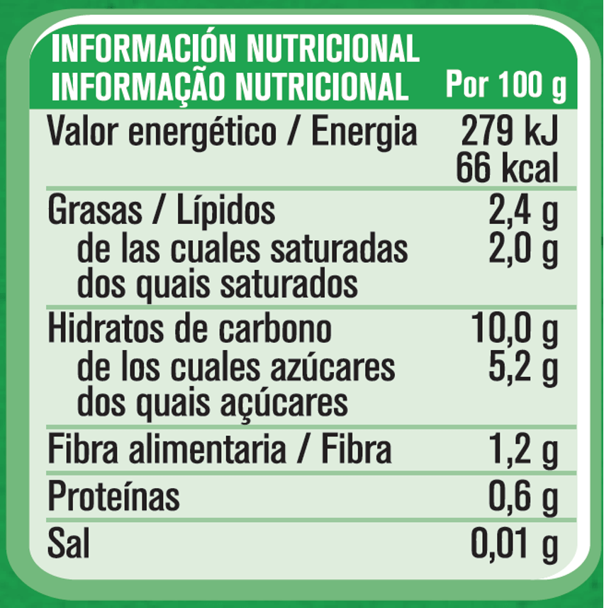 Informação Nutricional - GERBER 100% vegetal com Leite de Coco, Maçã e Ananás