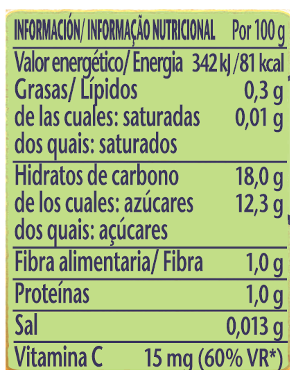 tabela nutricional Saqueta de Fruta NESTlÉ Banana Laranja