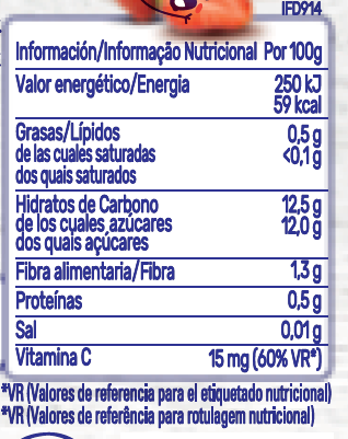 tabela nutricional Saqueta de Fruta NESTLÉ Cool Fruits