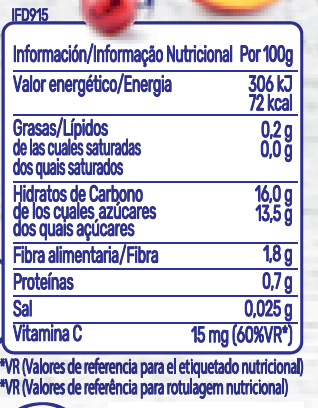 tabela nutricional Saqueta de Fruta NESTLÉ Crazy Fruits