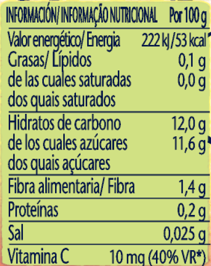 tabela nutricional Saqueta de Fruta NESTLÉ Maçã Manga