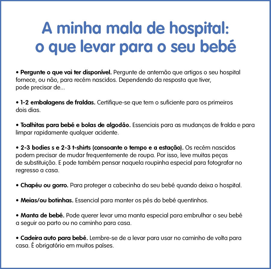 o que levar na mala do hospital para o bebé