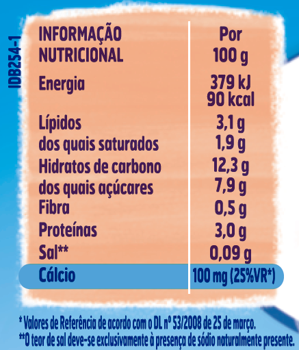 tabela nutricional YOGOLINO Morango