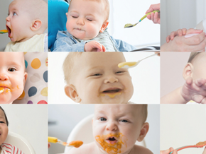 Nove caretas do bebé a comer Nove caretas do bebé a comer