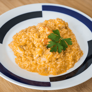 Tamboril Cozido com Arroz de Tomate