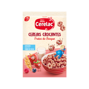 Cerelac box packaging with bowl of red berry crunchy cereal and teddy bear mascots