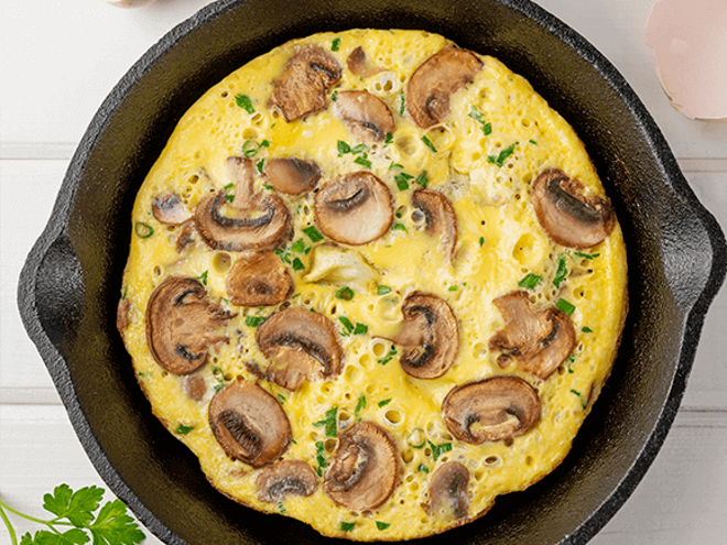 Mini-Omelete de Cogumelos com Penne Tricolor Mini-Omelete de Cogumelos com Penne Tricolor