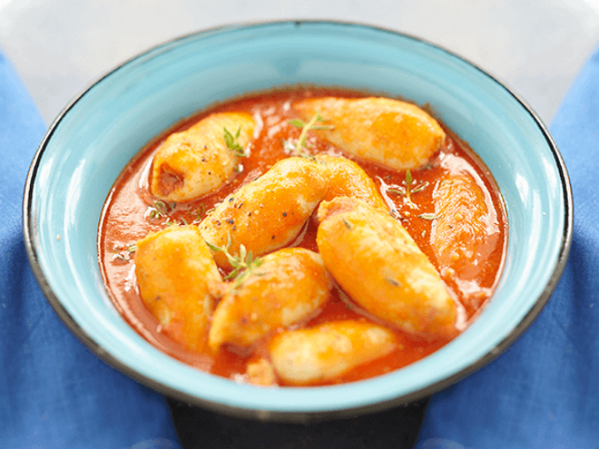 Lulinhas em Tomatada com Massa Búzios