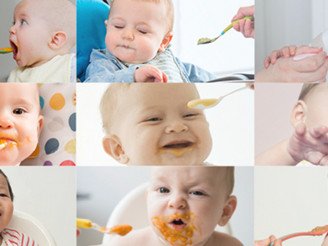 Nove caretas do bebé a comer Nove caretas do bebé a comer